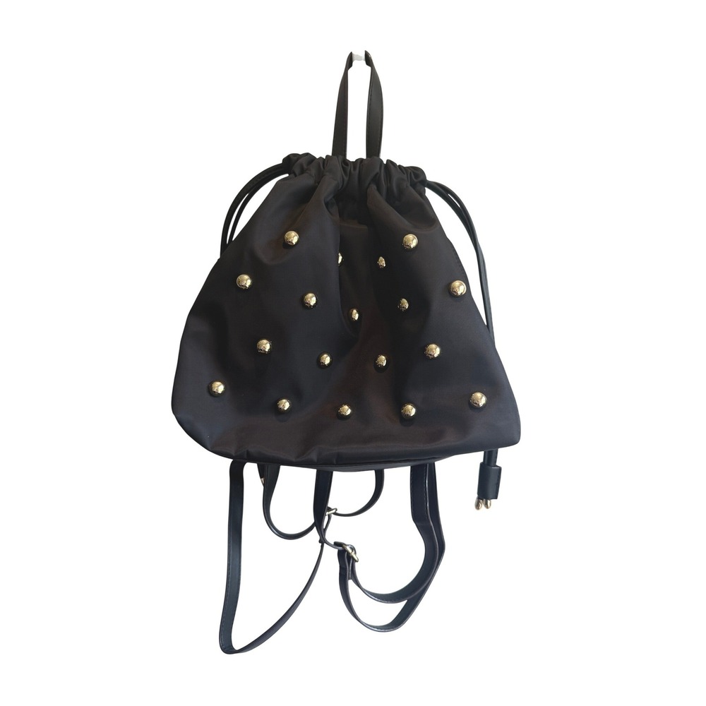 NEW Neiman Marcus Backpack Black Studded Nylon Pouch Drawstring Urban Goth
